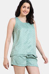 Zivame Checkered Sheen Woven Shorts Set - Granite Green — thumbnail 3